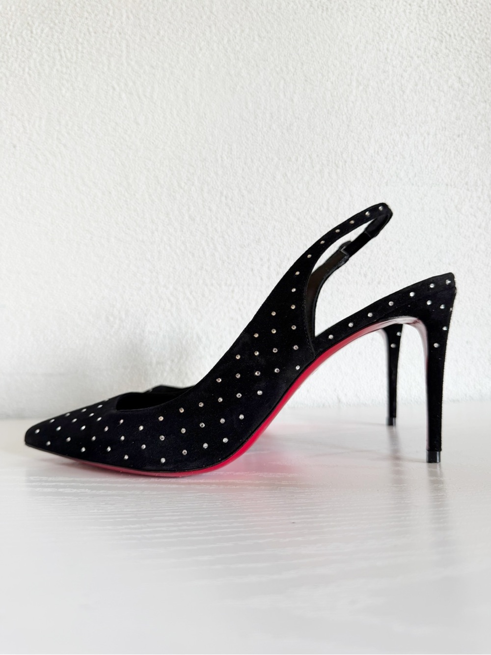 Christian Louboutin Black Suede Crystal Studded Slingback Pumps Size EU 38.5